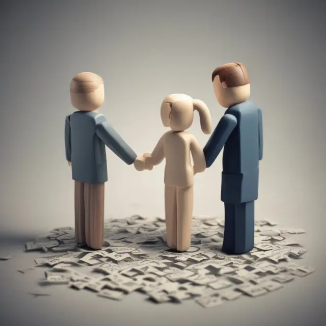 A couple working together to create their joint tax return, depicted as two intertwined individuals forming a complex puzzle to maximize deductions and credits.