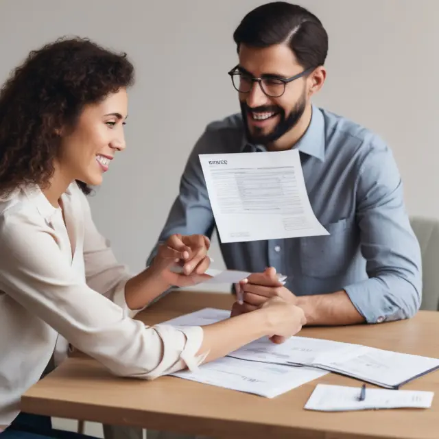 A couple exchanging documents with a knowledgeable financial advisor, emphasizing the significance of professional guidance in optimizing married filing jointly benefits