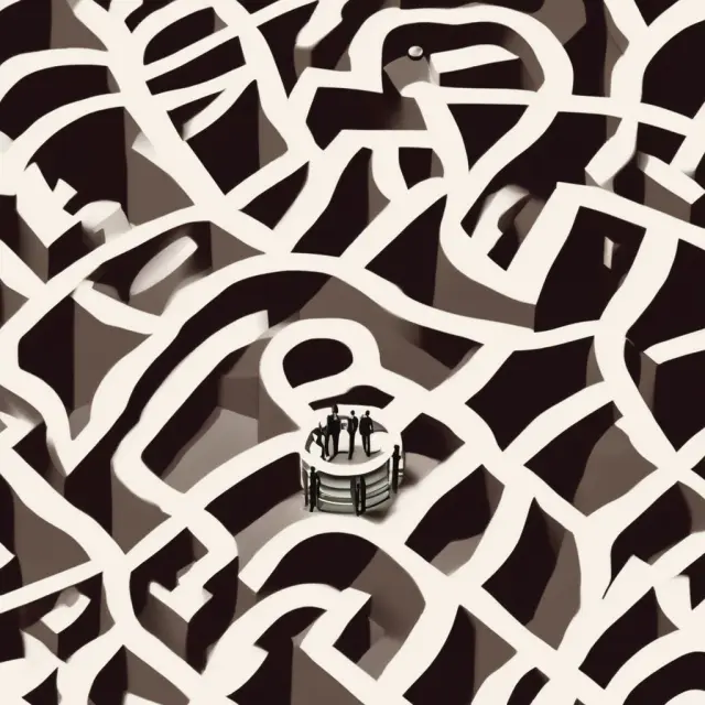 A labyrinthine maze illustrating the complexities of standard deductions and tax credits for Married Filing Separately (MFS)