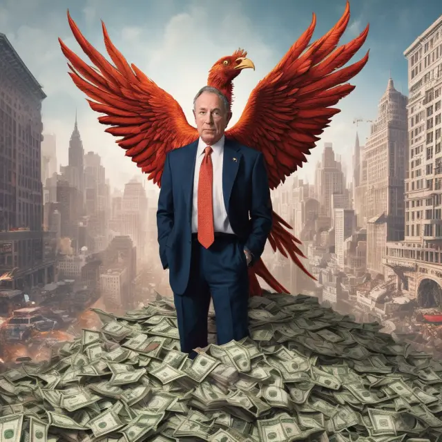 A reborn Michael Bloomberg emerging from a towering stack of campaign funds in the 2020 Democratic race.