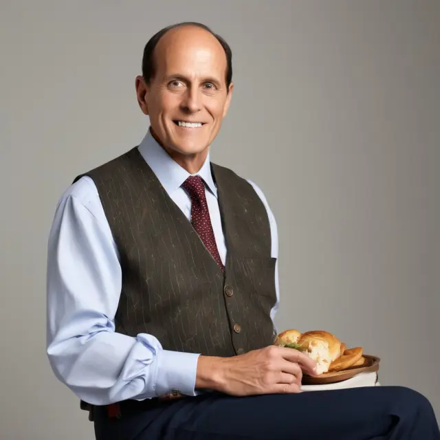 Michael Milken writing in a kitchen, holding