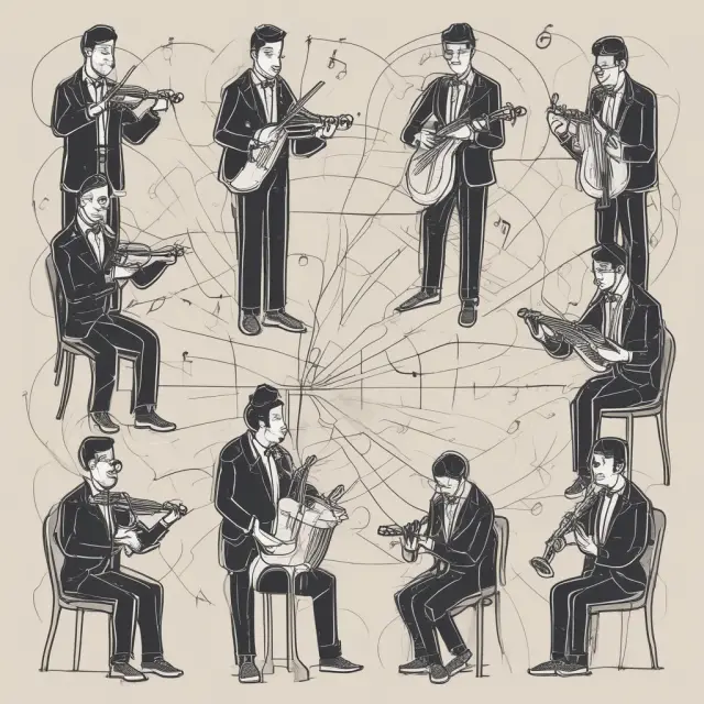 A conductor symbolizing macro management, leading a group of autonomous musicians in harmony, contrasting micromanagement
