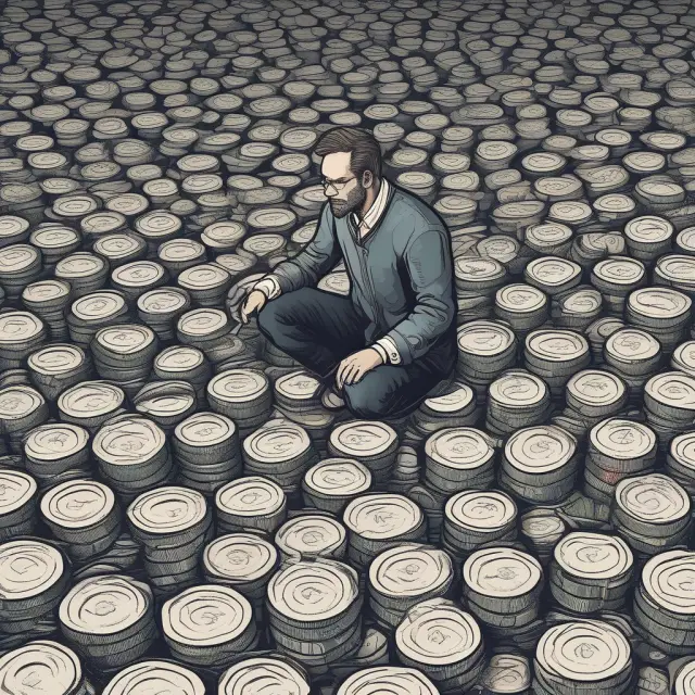 A researcher diligently examines a wealth of microcap data in contrast to a small, overlooked microcap floating among larger cap stocks on a vast financial sea.