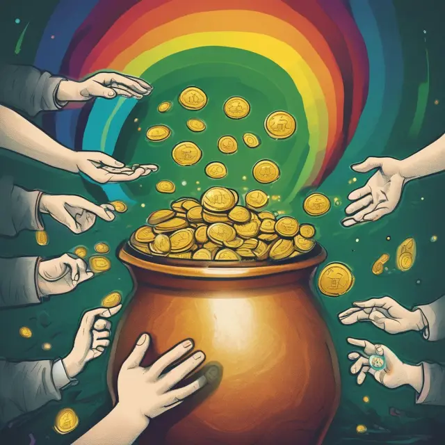 An outstretched hand grasping gold coins as it reaches toward microfinance institutions, representing the provision of financial aid and economic empowerment
