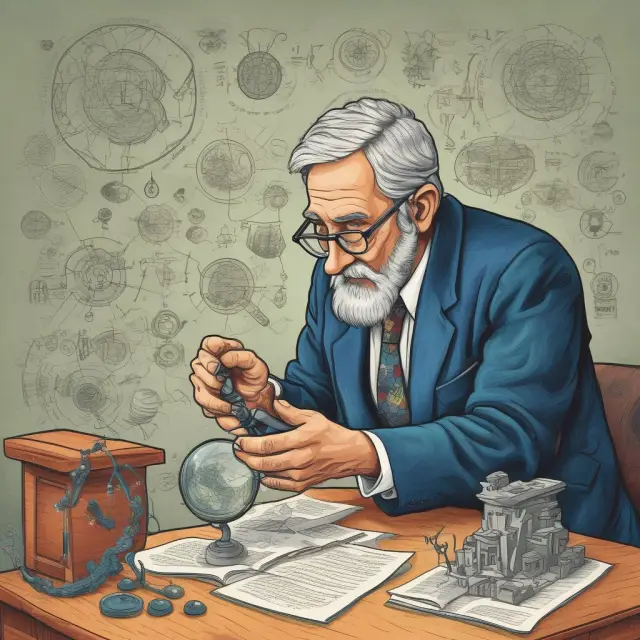 Wise economist studying intricacies of markets using microeconomics theories