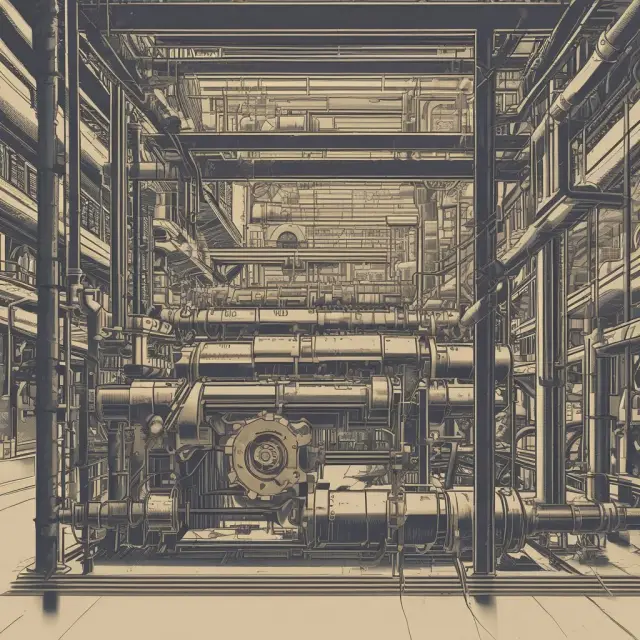 Factory gears turning smoothly, representing the efficiency of production theory in business operations