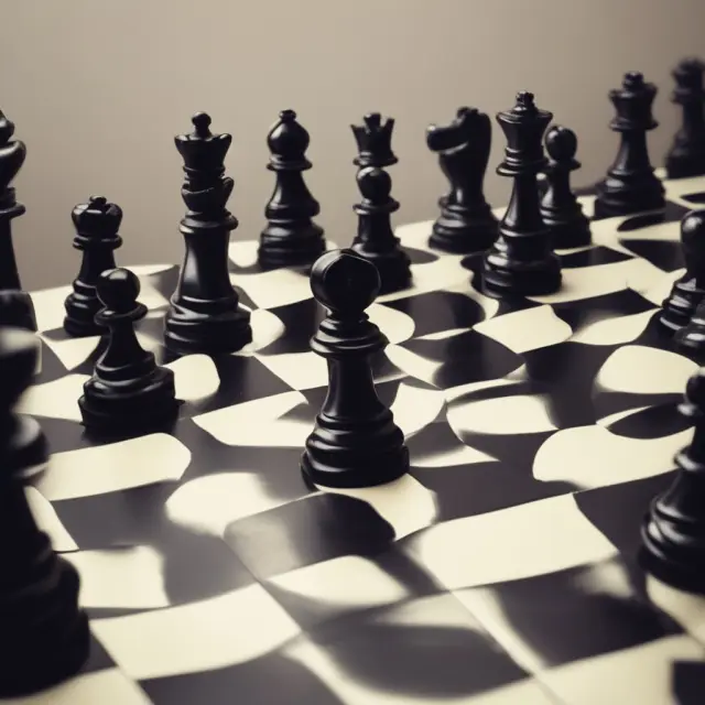 An investor strategizing on a chessboard, utilizing microeconomic concepts like supply and demand to make informed decisions