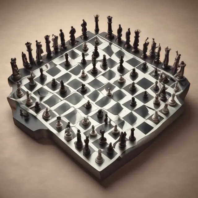 A metaphorical image of microeconomics as an intricate chessboard game, showcasing various interconnected players (individuals and firms) engaging in the pursuit of resources