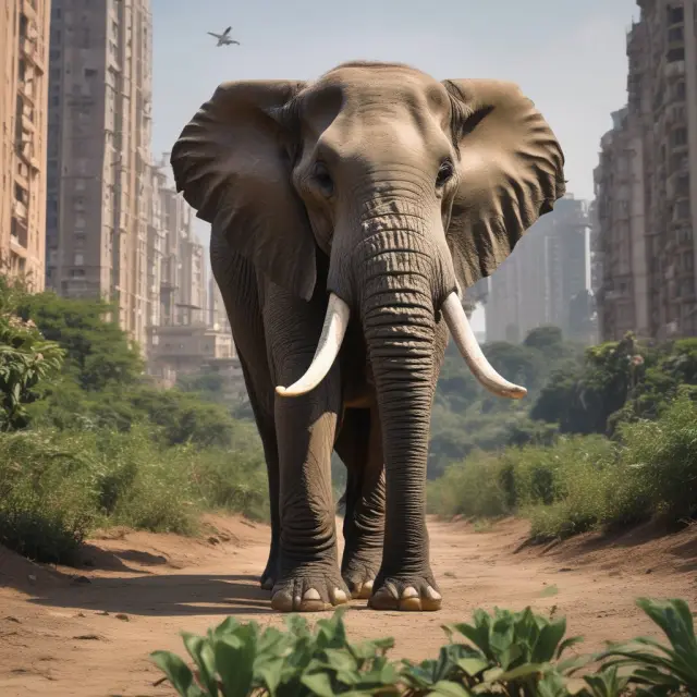 An elephant stands between a group of giants and mice, symbolizing mid-cap stocks
