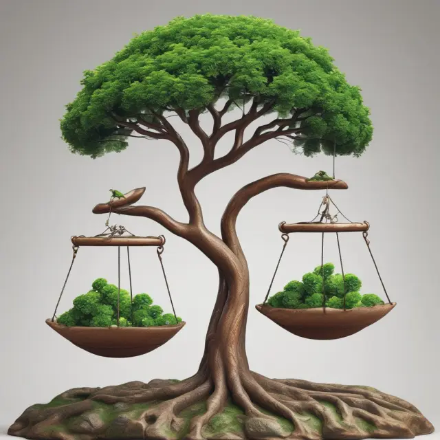 Two scales with one pan representing mid-cap funds offering growth, the other stability