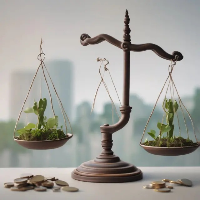A balanced scale tipping towards growth, symbolizing mid-caps