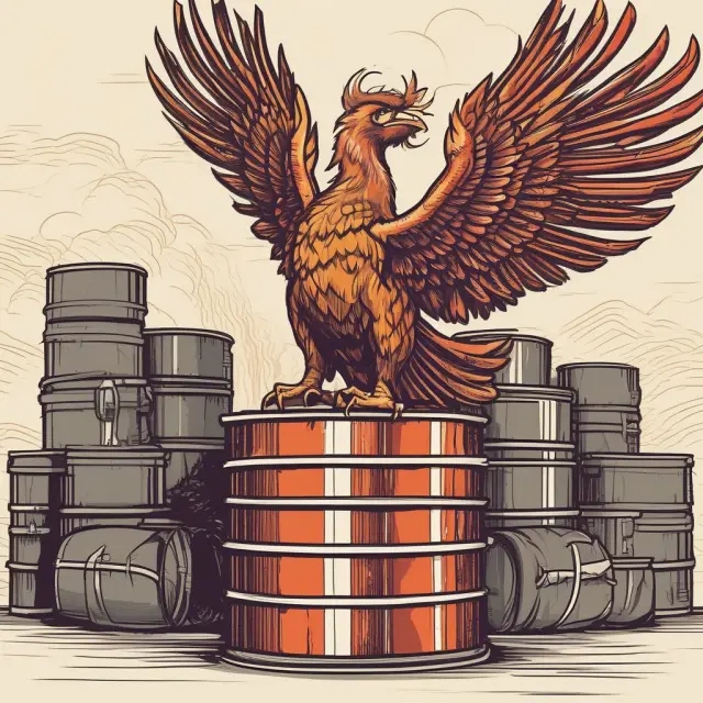 An image of a majestic Phoenix rising up from oil barrels, representing the economic transformation and diversification happening in various Middle Eastern and North African countries