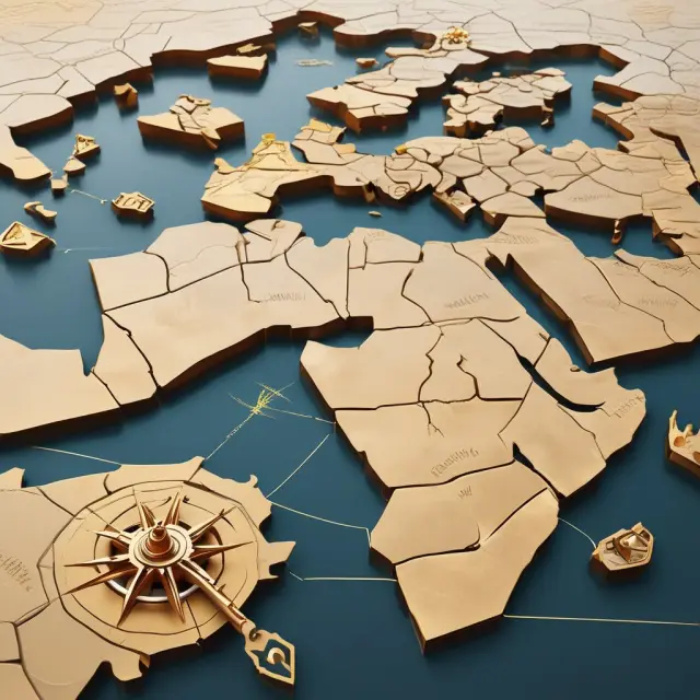 A map depicting MENA countries and regions; a golden compass highlights substantial oil reserves.