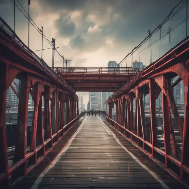 An image of a sturdy wooden bridge connecting various middle market companies to a resourceful island, illustrating solutions for common business challenges.