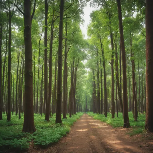 A vibrant forest representing middle markets, with various-sized trees symbolizing businesses: large corporations, small businesses, and thriving middle market firms