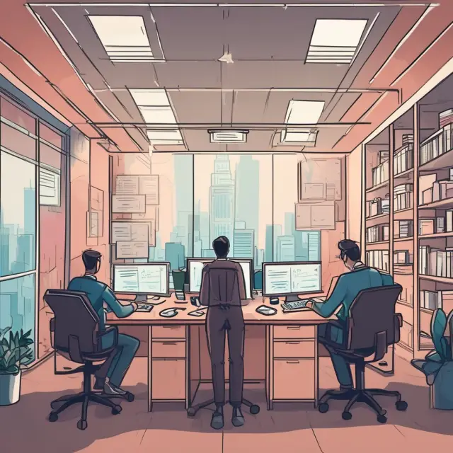An image of a sturdy wooden bridge connecting the front and back offices, with middle office personnel managing IT systems at one end and assessing risks at the other.