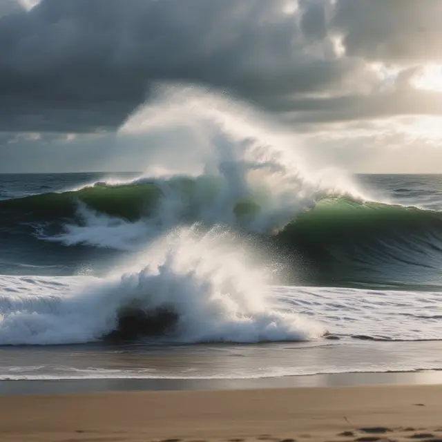 Image of financial waves crashing onto a shore with offshore workers standing along the shoreline, representing the impact of offshoring and outsourcing on middle office roles.