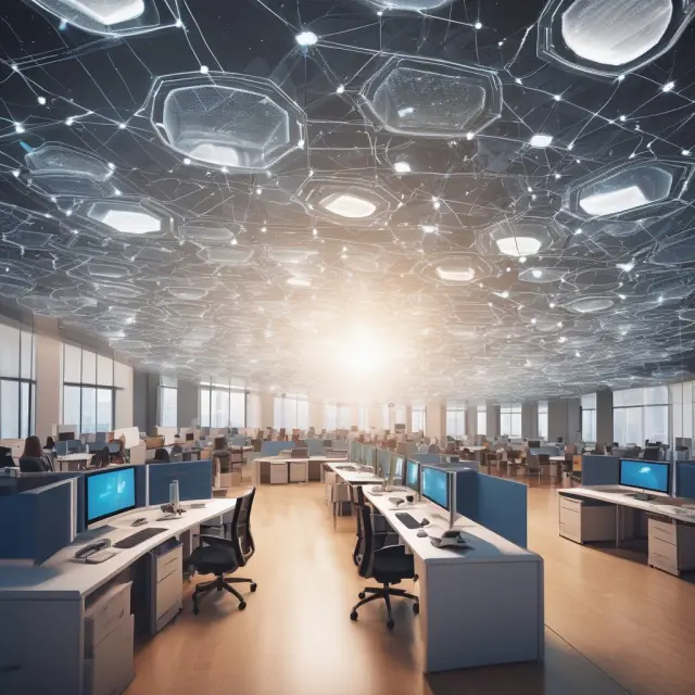 Middle office personnel in the center, surrounded by orbits of crucial software systems: trade capture, risk management, compliance/reporting, data management, and trading platforms.