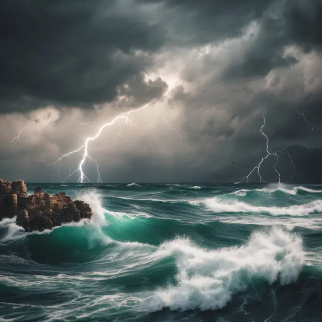 Visualization of MiFID II as a storm calming the European financial markets, represented by stormy waves becoming calm seas