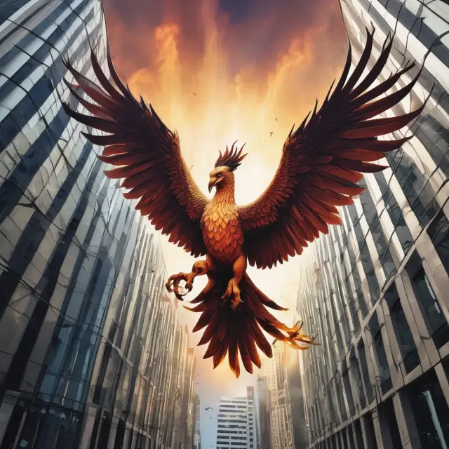 MiFID II symbolized by a mythical Phoenix, rising from the ashes of the 2008 financial crisis, bringing transparency and investor protection to European financial markets