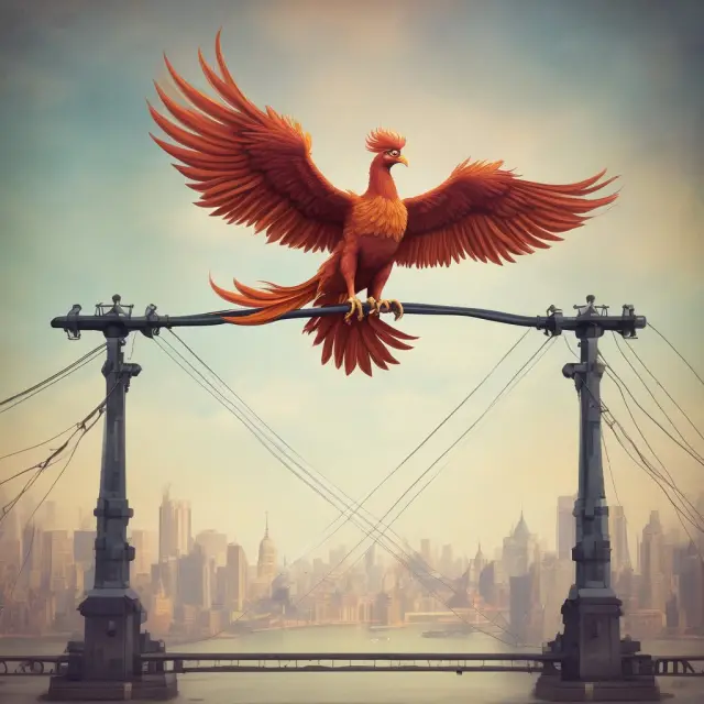 Double-headed Phoenix balancing on tightrope, representing Brexit challenges for MiFID II reporting.