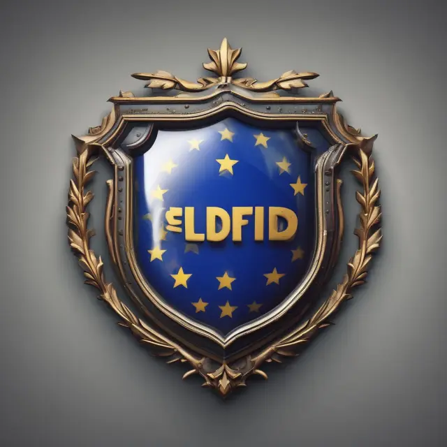 An EU flag-emblazoned shield protecting investors against market volatility, representing MiFID