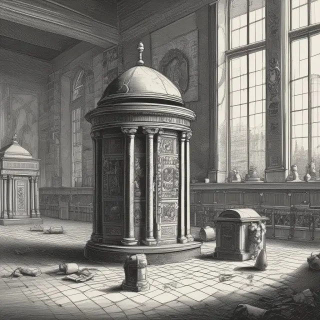 An ornate time capsule being opened to reveal the historical evolution and ongoing impact of MiFID regulations on European financial markets