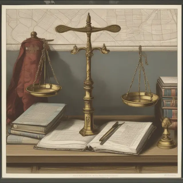 Balancing scale displaying educational books (schools), county laws, and city maps representing jurisdictions