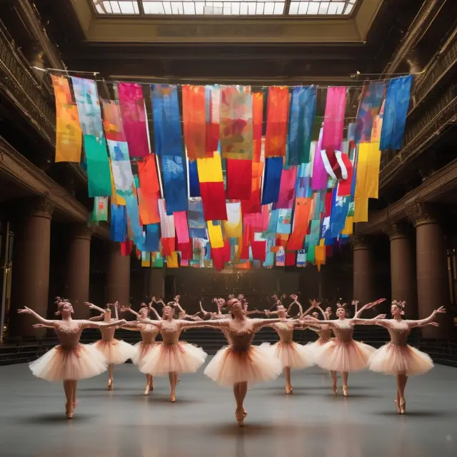 Ballerinas representing school districts, counties, and cities dance together, each holding colorful banners displaying their respective mill levy rates