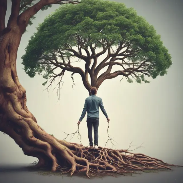 Millennial nurturing a tree symbolizing various income streams, focusing on saving for the future