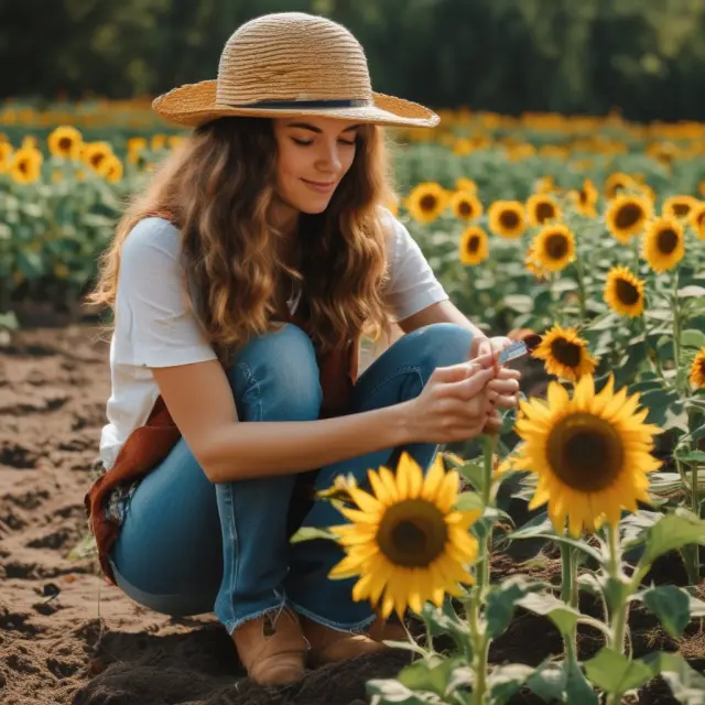 Millennial planting seeds in a sunflower garden, illustrating the importance of starting early and nurturing financial growth for retirement.