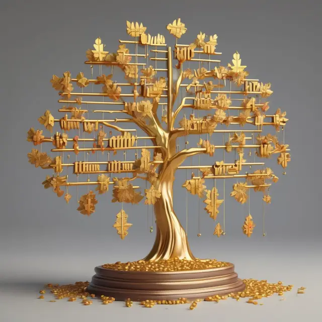 Golden tree with question marks and answer beads illustrating FAQ section on minimum lease payments