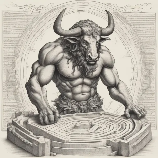 Minotaur safeguarding a maze filled with minimum lease payment calculations and financial reporting tools