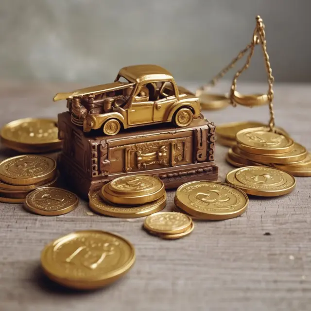 Golden coins symbolizing lease payments on an ancient scale; a treasure chest of gold representing residual value