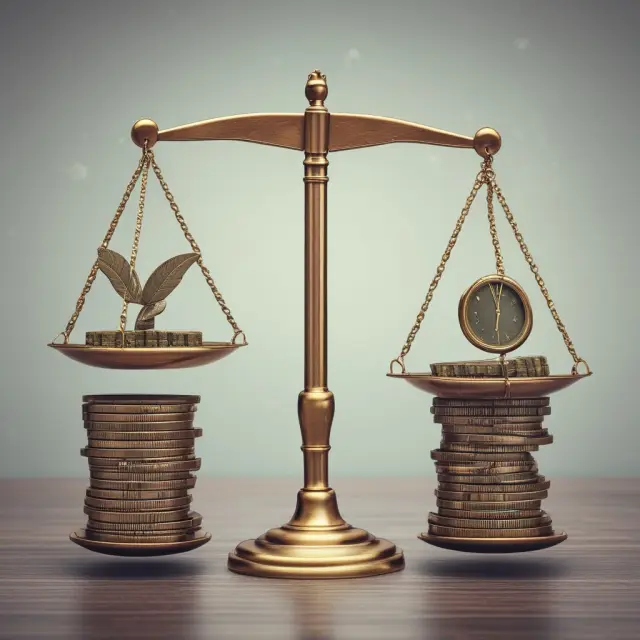A set of scales tips towards a pile of dollars representing minimum lease payments, while the other side holds an equal weight in gold bars symbolizing capital expenditures