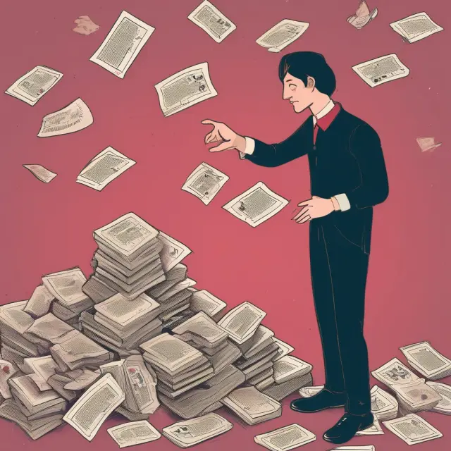 A person delicately balances playing cards representing monthly minimum payments on either side. The towering pile symbolizes the struggle to manage credit debt in America.