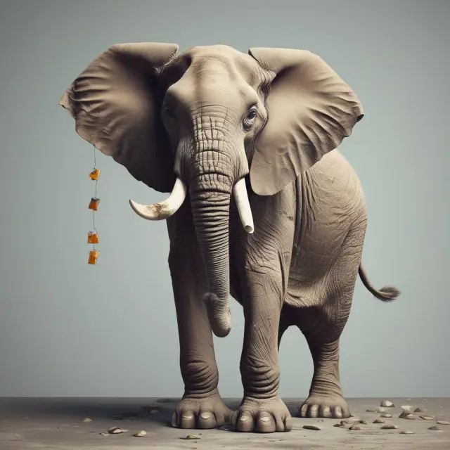 An elephant with a heavy debt burden sheds smaller payments as it morphs into a graceful giraffe, illustrating effective credit card debt management