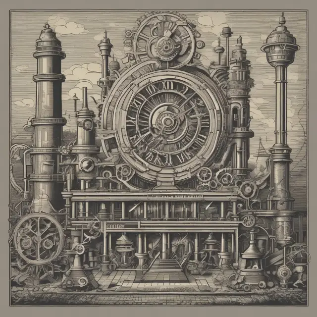 An image of a clockwork factory with hourly gears turning, representing the evolution of minimum wage laws from their inception to present day