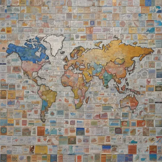 Golden eagle symbolizing US amidst a mosaic of globe tiles representing various countries and their minimum wages