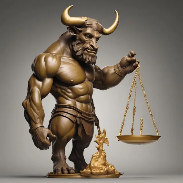 A mythical Minotaur weighs golden scales, symbolizing the balance between worker protection and business concerns in the minimum wage debate.