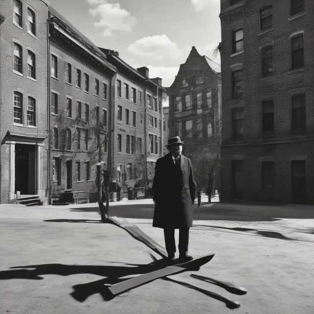 An ethereal Hyman Minsky figure casting long shadows over historical instances of financial instability: Asian Debt Crisis and the 2008 Financial Crisis.