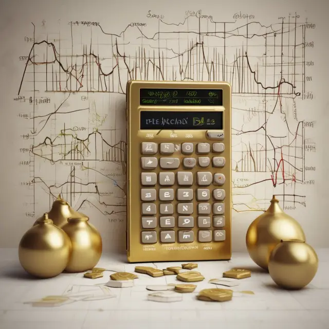 An image of a golden calculator and abacus surrounded by intricate financial graphs, symbolizing the process of calculating MIRR