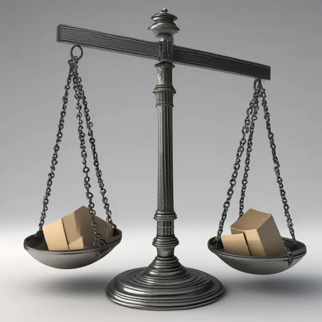 A scale balancing on a table, but with one side holding broken chain links representing the consequences of misrepresentation in contracts.
