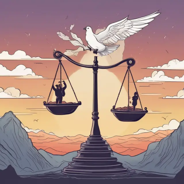 A balanced scale holds two contracts: one labeled 
