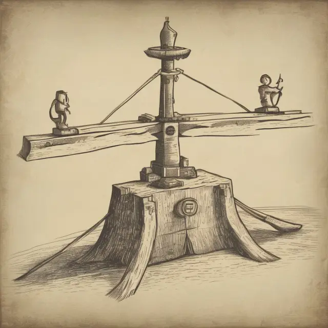 An image of a see-saw with the advantages and disadvantages of mission statements balanced precariously.