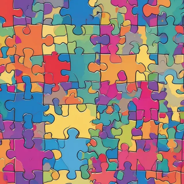 A colorful jigsaw puzzle representing Multiple Linear Regression, showcasing interconnected regression equations and variable pieces