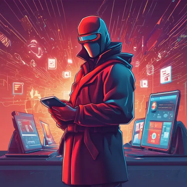 A cybersecurity guardian shielding a smartphone from backdoor attacks, DoS waves, and direct access threats in a metaphorical representation of mobile banking security.