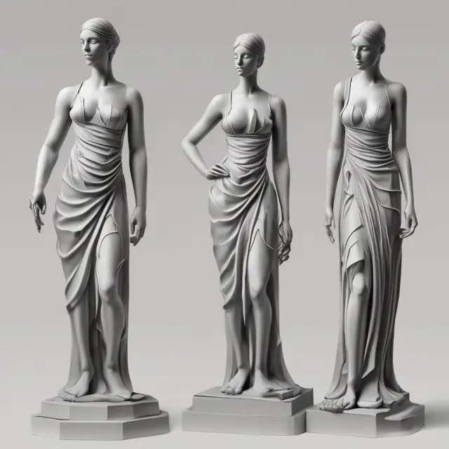 Two statues, one symbolizing discrete data with multiple modes and the other continuous dataset