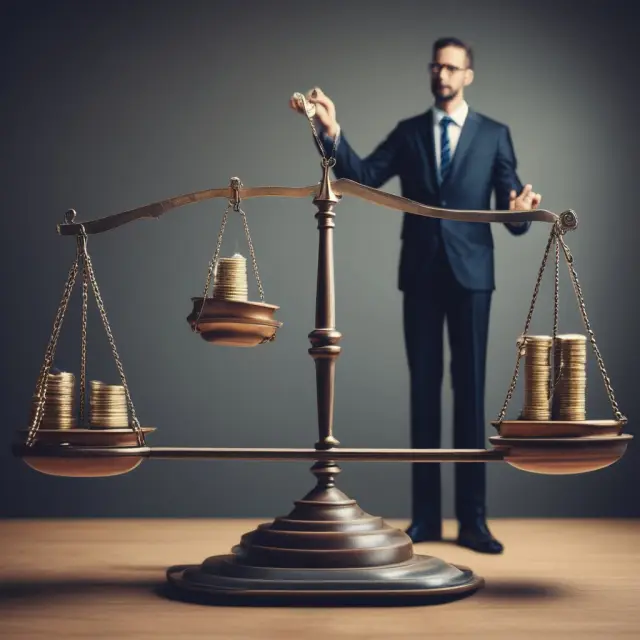 An investor balances asset classes on scales, representing the practical considerations of transaction costs, liquidity constraints, and time horizon in modern portfolio theory.