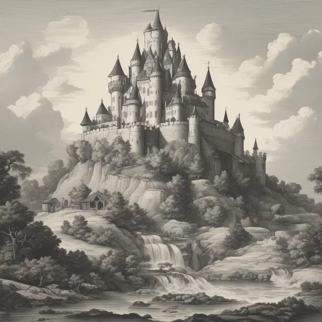 Castle on a riverbank: Land and building transformed into a majestic castle, representing long-term fixed assets documented using modified accrual accounting.